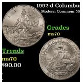 1992-d Columbus Modern Commem Half Dollar 50c ms70