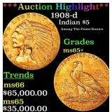 *Highlight* 1908-d Gold Indian Half Eagle $5 GEM+