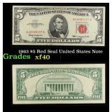 1963 $5 Red Seal United States Note Grades xf