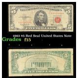 1963 $5 Red Seal United States Note Grades f+