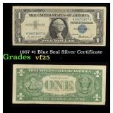 1957 $1 Blue Seal Silver Certificate Grades vf+