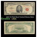 1963 $5 Red Seal United States Note Grades vf+