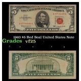1963 $5 Red Seal United States Note Grades vf+