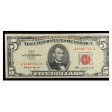 1963 $5 Red Seal United States Note Grades vf++