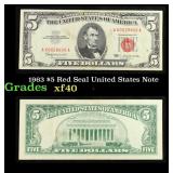 1963 $5 Red Seal United States Note Grades xf