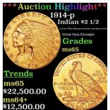 *Highlight* 1914-p Gold Indian Quarter Eagle $2 1/