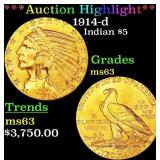 *Highlight* 1914-d Gold Indian Half Eagle $5 Selec