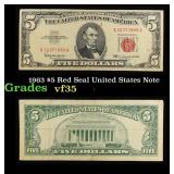 1963 $5 Red Seal United States Note Grades vf++
