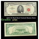 1963 $5 Red Seal United States Note Grades xf+