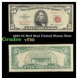 1963 $5 Red Seal United States Note Grades vf++
