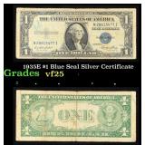 1935E $1 Blue Seal Silver Certificate Grades vf+