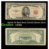 1953A $5 Red Seal United States Note Grades vf++