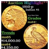 *Highlight* 1910-p Gold Indian Half Eagle $5 Choic