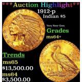 *Highlight* 1912-p Gold Indian Half Eagle $5 Choic