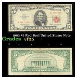 1963 $5 Red Seal United States Note Grades vf+