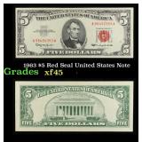 1963 $5 Red Seal United States Note Grades xf+
