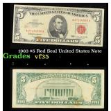1963 $5 Red Seal United States Note Grades vf++