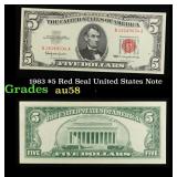 1963 $5 Red Seal United States Note Grades Choice