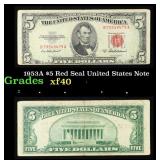 1953A $5 Red Seal United States Note Grades xf
