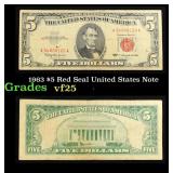 1963 $5 Red Seal United States Note Grades vf+