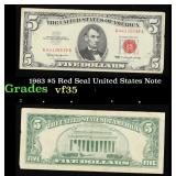 1963 $5 Red Seal United States Note Grades vf++