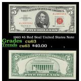 1963 $5 Red Seal United States Note Grades Select