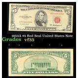 1953A $5 Red Seal United States Note Grades vf++