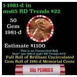 BU Shotgun Lincoln 1c roll, 1981-d 50 pcs Bank Wra