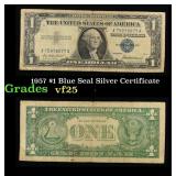 1957 $1 Blue Seal Silver Certificate Grades vf+