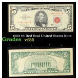 1963 $5 Red Seal United States Note Grades vf++