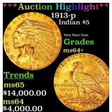 *Highlight* 1913-p Gold Indian Half Eagle $5 Choic