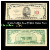1953A $5 Red Seal United States Note Grades vf++
