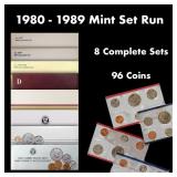 1980-1989 Mint Set Run 96 Coins 8 Complete Sets