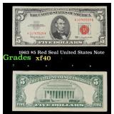 1963 $5 Red Seal United States Note Grades xf