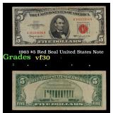 1963 $5 Red Seal United States Note Grades vf++