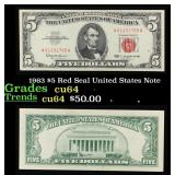 1963 $5 Red Seal United States Note Grades Choice