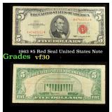 1963 $5 Red Seal United States Note Grades vf++