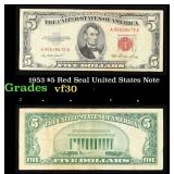 1953 $5 Red Seal United States Note Grades vf++