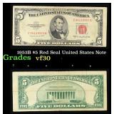 1953B $5 Red Seal United States Note Grades vf++