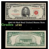 1963 $5 Red Seal United States Note Grades xf