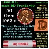 BU Shotgun Lincoln 1c roll, 1962-d 50 pcs Bank Wra