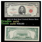 1963 $5 Red Seal United States Note Grades Choice