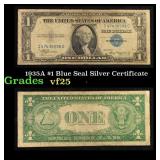 1935A $1 Blue Seal Silver Certificate Grades vf+