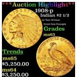 *Highlight* 1908-p Gold Indian Quarter Eagle $2 1/