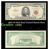 1963 $5 Red Seal United States Note Grades vf++