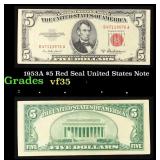 1953A $5 Red Seal United States Note Grades vf++