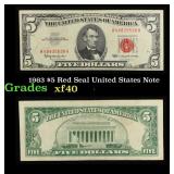 1963 $5 Red Seal United States Note Grades xf