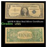 1957B $1 Blue Seal Silver Certificate Grades vf+