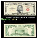 1953 $5 Red Seal United States Note Grades vf++