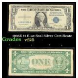 1935E $1 Blue Seal Silver Certificate Grades vf+